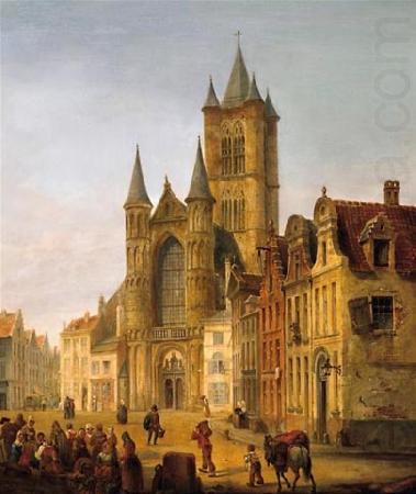 Gent. Blick auf St. Bavo im Herzen der Altstadt, unknow artist